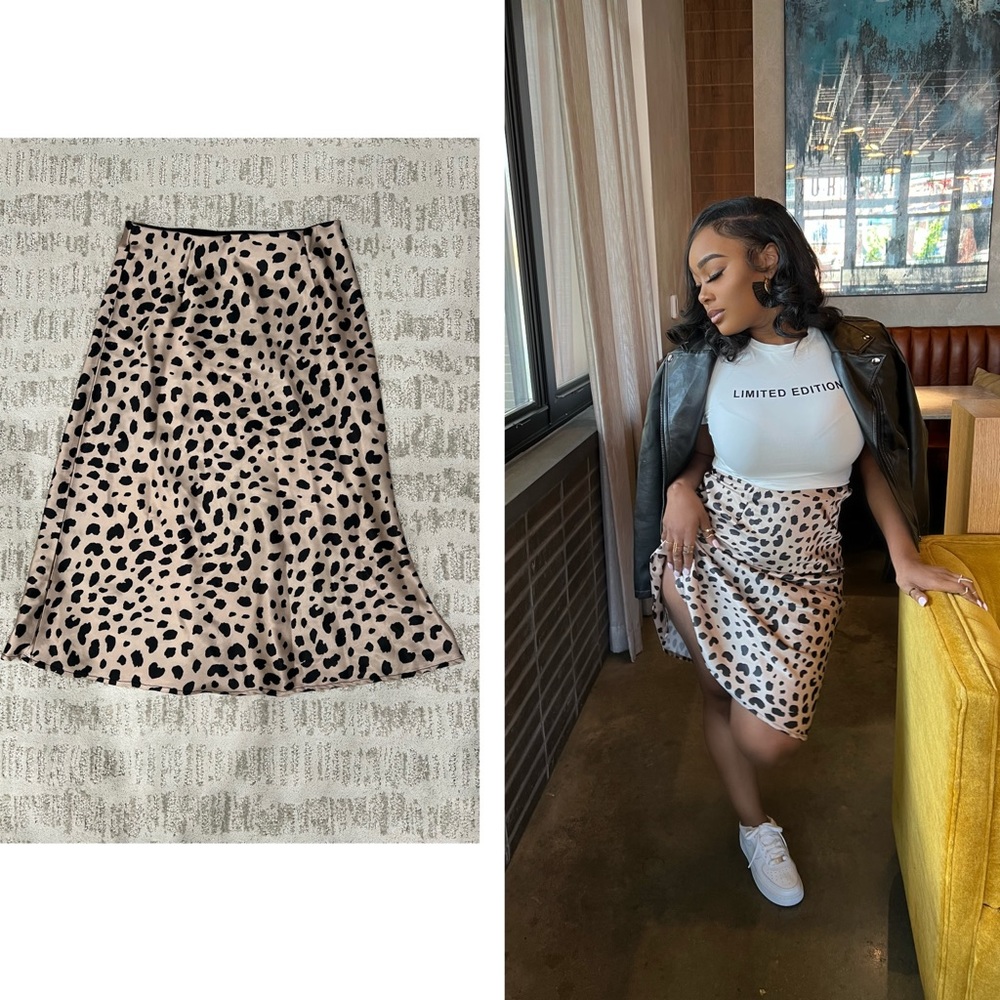Cheetah Print Satin Skirt